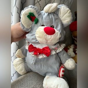 Fisher Price Christmas Grey Mouse Pufflump with candy cane Toy Mice Plush